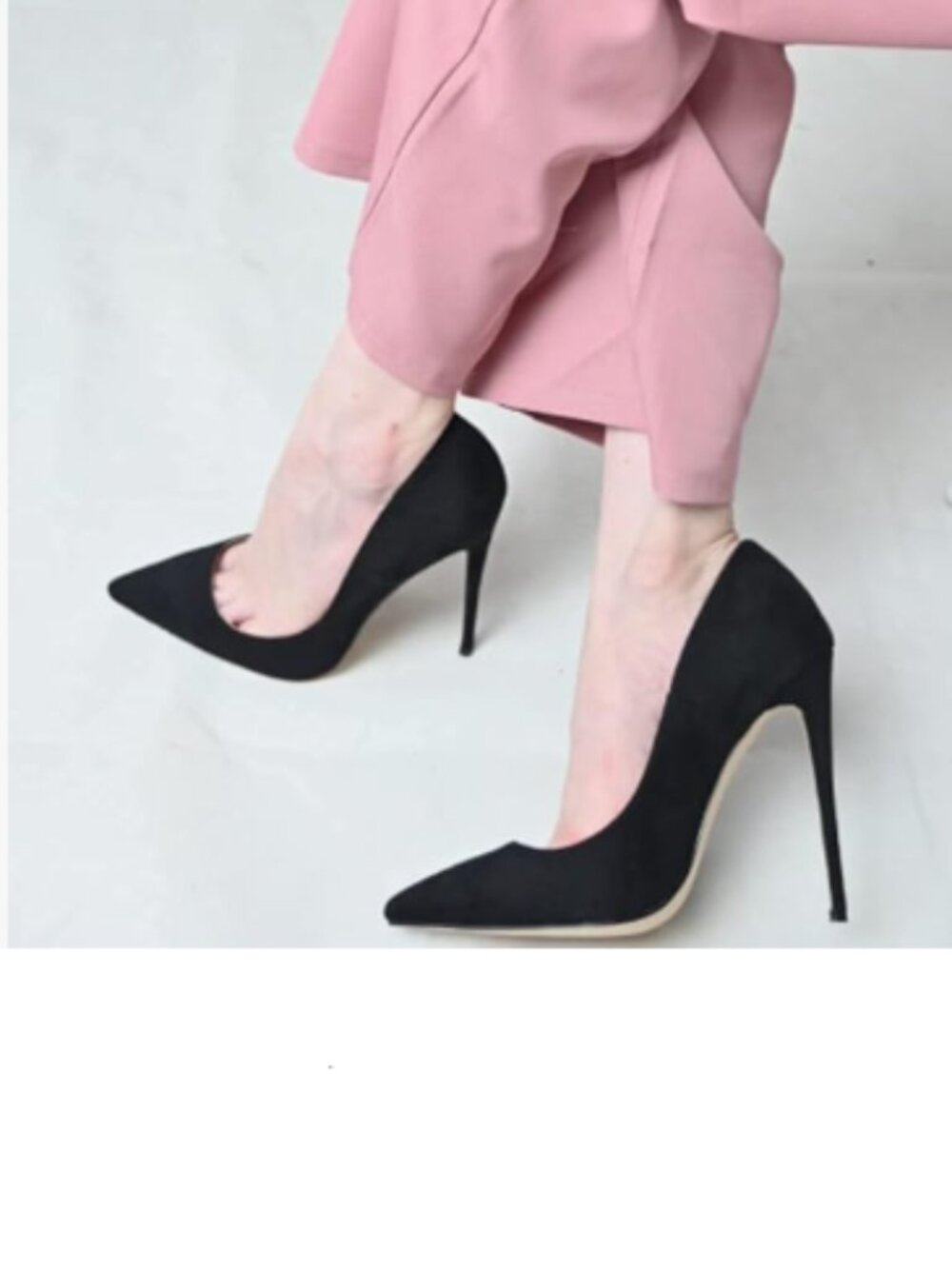 FSJ Black Suede Sexy Pointed Toe Pump High Heels Party Prom Daily Classic Shoes